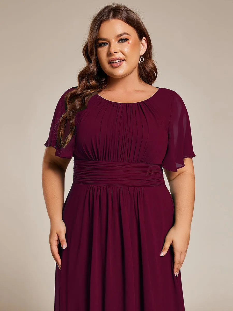 Plus Size Chiffon Round Neckline A-Line Midi Wedding Guest Dress