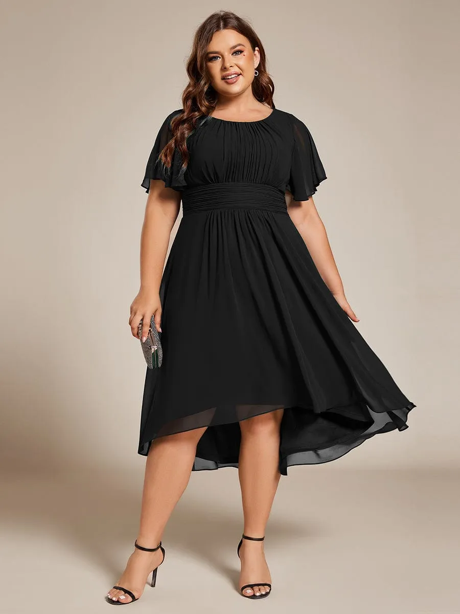 Plus Size Chiffon Round Neckline A-Line Midi Wedding Guest Dress