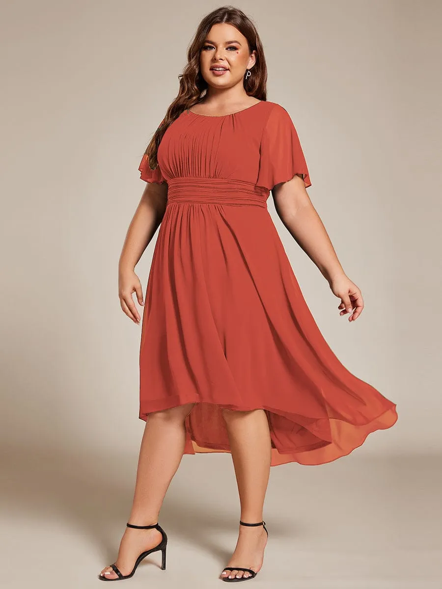 Plus Size Chiffon Round Neckline A-Line Midi Wedding Guest Dress