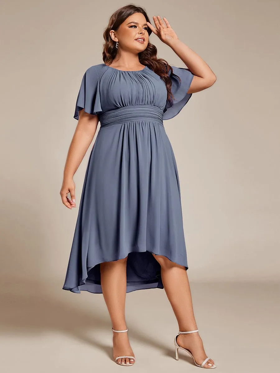 Plus Size Chiffon Round Neckline A-Line Midi Wedding Guest Dress