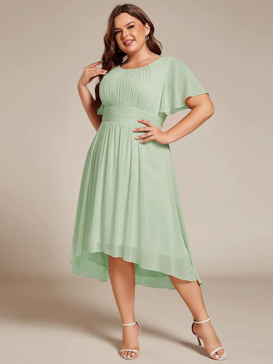 Plus Size Chiffon Round Neckline A-Line Midi Wedding Guest Dress