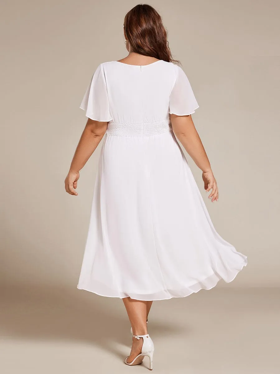 Plus Size Chiffon Round Neckline A-Line Midi Wedding Guest Dress