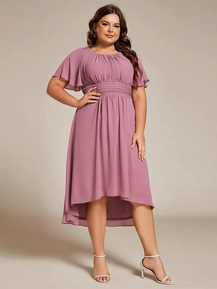 Plus Size Chiffon Round Neckline A-Line Midi Wedding Guest Dress