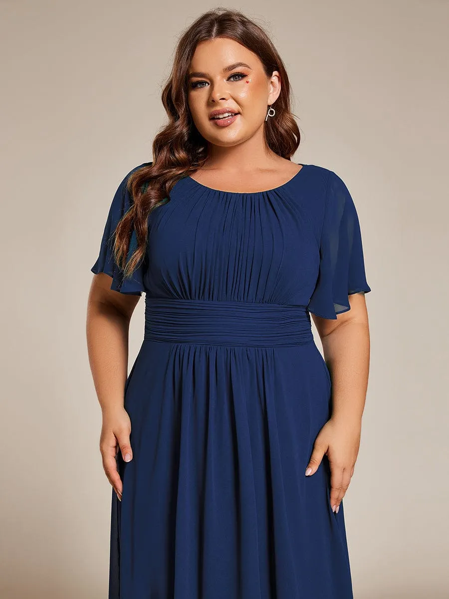 Plus Size Chiffon Round Neckline A-Line Midi Wedding Guest Dress