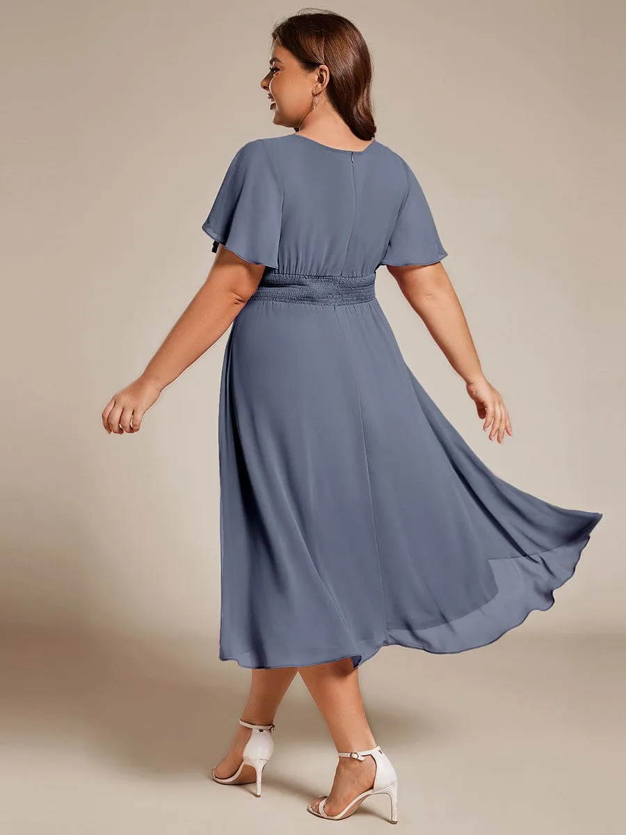 Plus Size Chiffon Round Neckline A-Line Midi Wedding Guest Dress