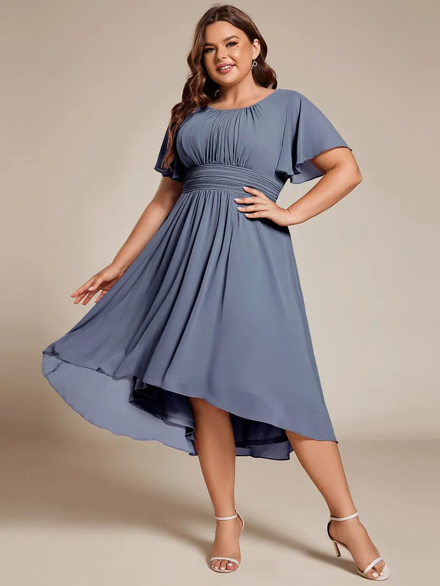 Plus Size Chiffon Round Neckline A-Line Midi Wedding Guest Dress