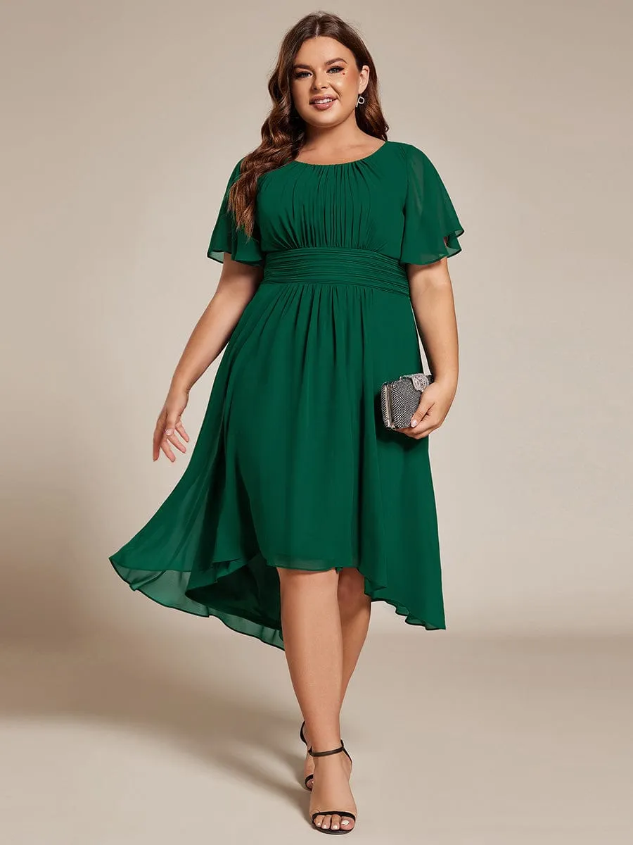 Plus Size Chiffon Round Neckline A-Line Midi Wedding Guest Dress