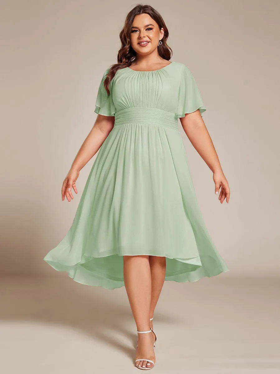 Plus Size Chiffon Round Neckline A-Line Midi Wedding Guest Dress