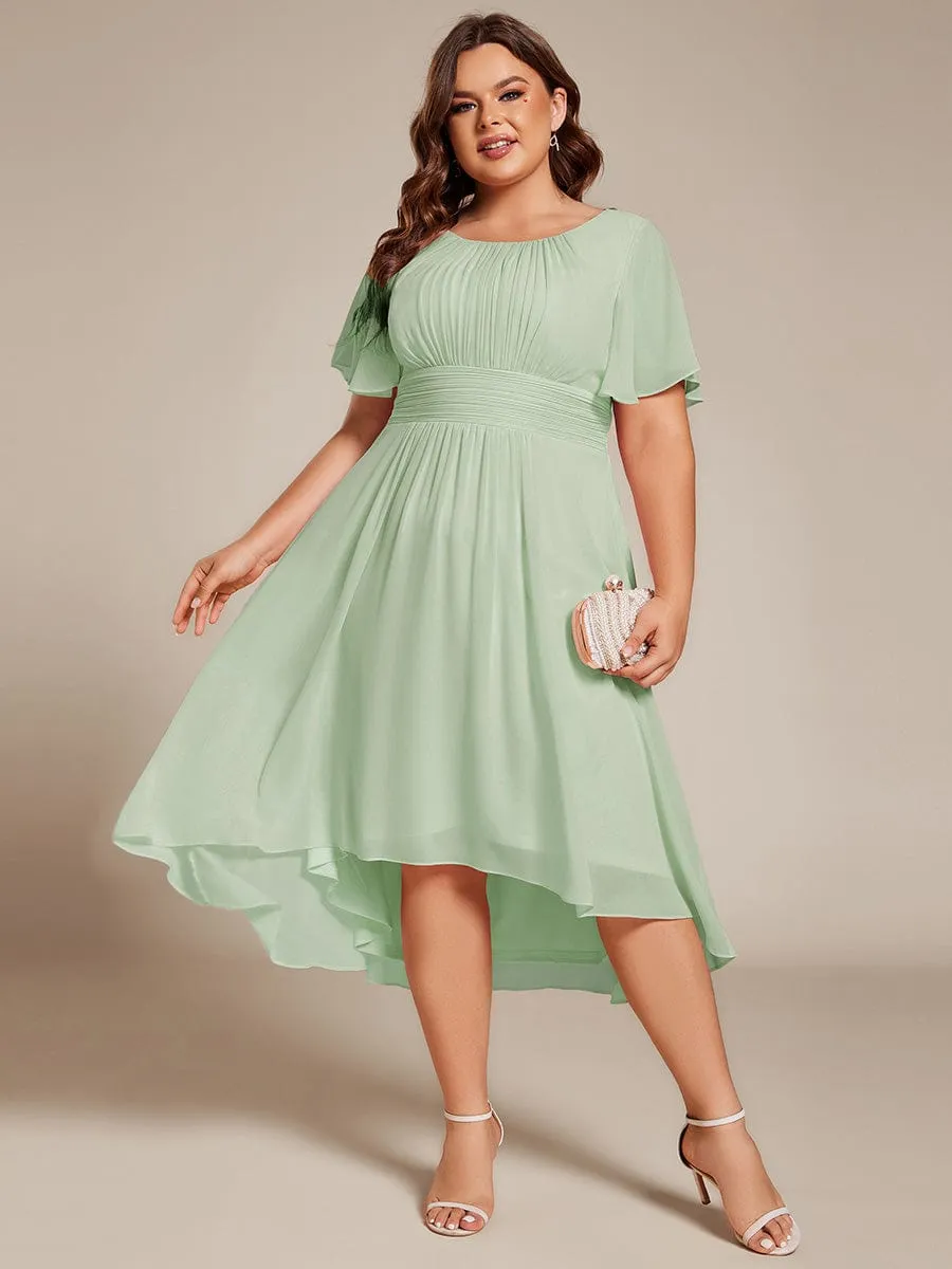 Plus Size Chiffon Round Neckline A-Line Midi Wedding Guest Dress