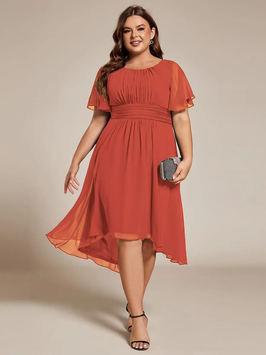 Plus Size Chiffon Round Neckline A-Line Midi Wedding Guest Dress