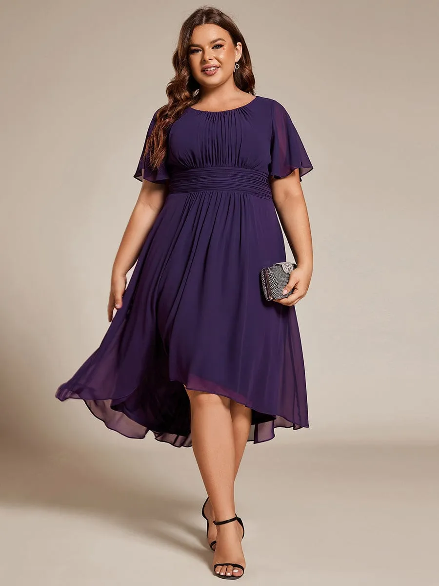 Plus Size Chiffon Round Neckline A-Line Midi Wedding Guest Dress