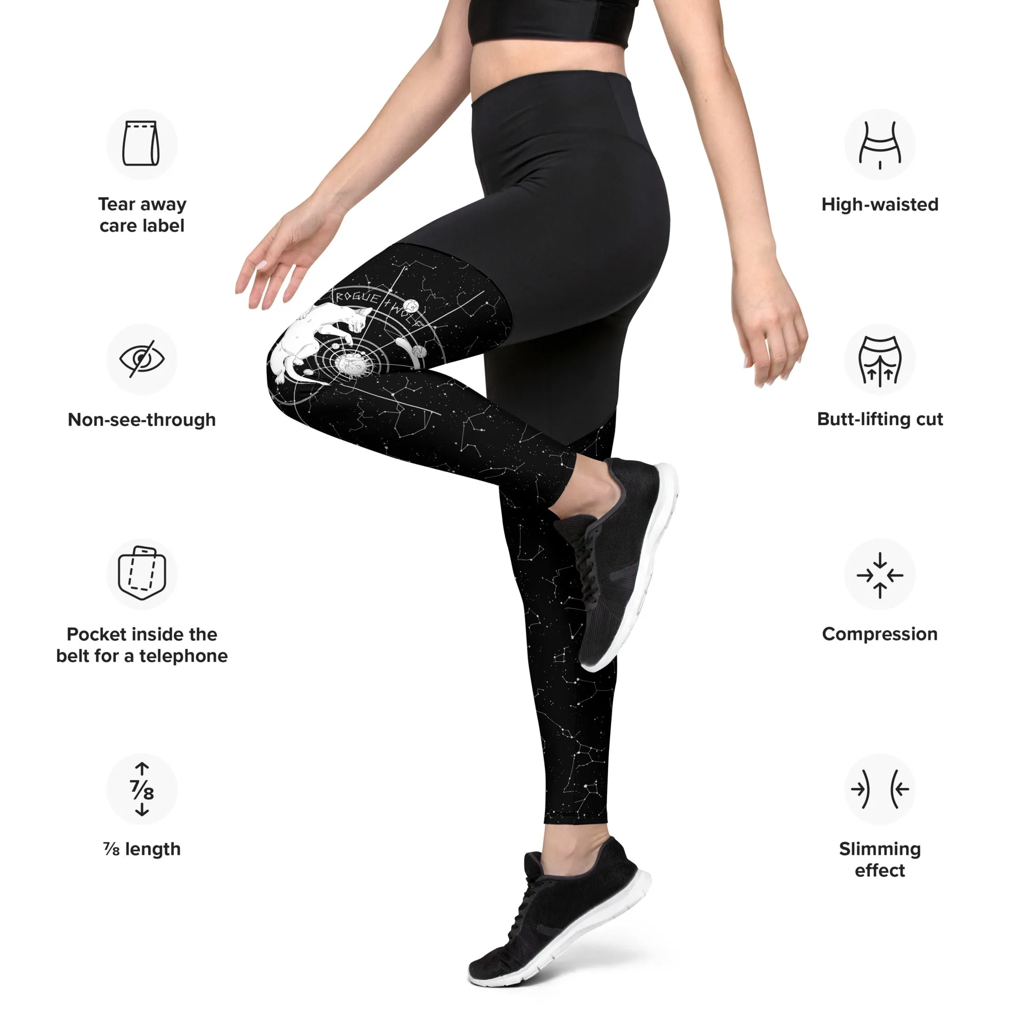 Purr Nebula Sports Leggings - Slimming Effect Compression Fabric with Bum-lift cut - UPF 50  Protection Vegan Gym & Yoga Essentials