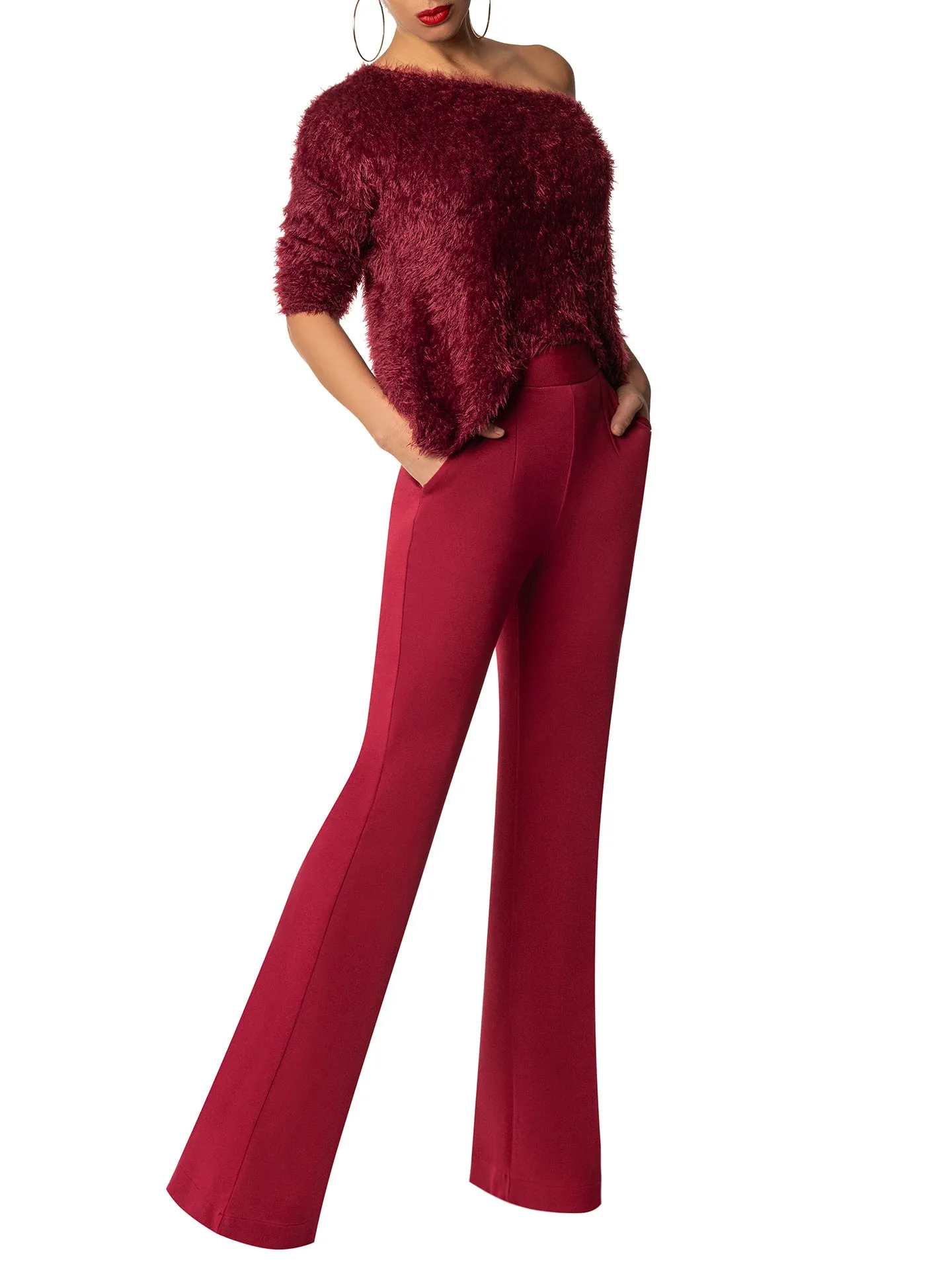 "Cybil" Burgundy High Waist Pants