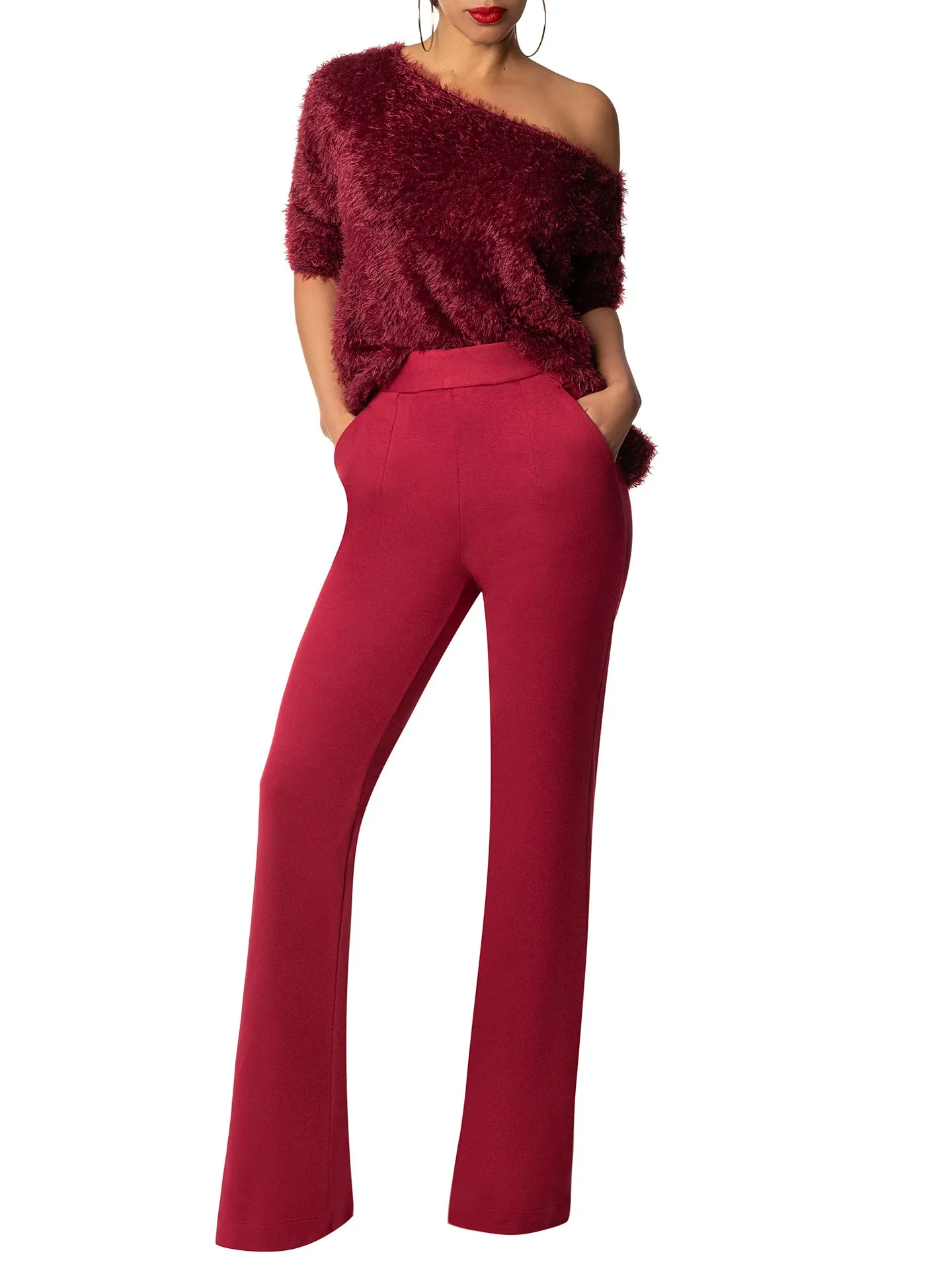 "Cybil" Burgundy High Waist Pants