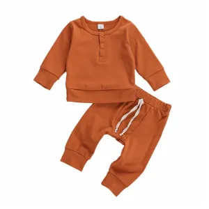 Solid Button Sweatshirt Baby Set