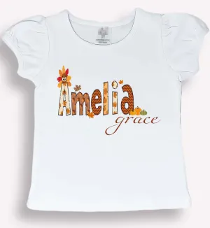 Thanksgiving shirt Harvest shirt Personalized turkey little girl shirt