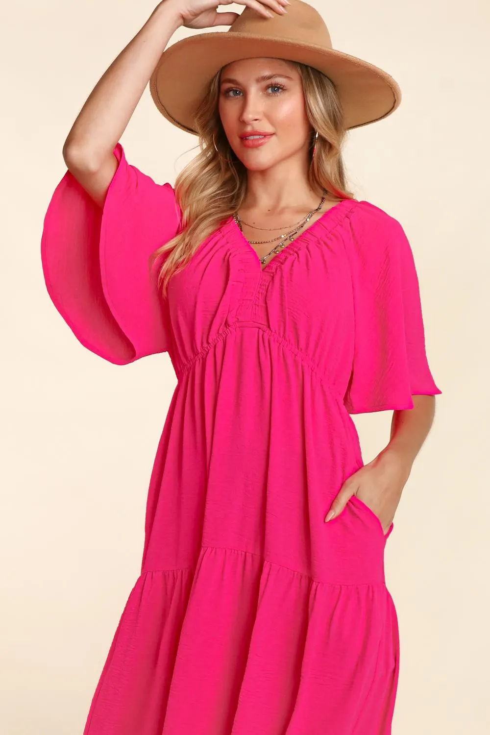 The Brunch Dress - Tiered Babydoll Maxi Dress - Hot Pink (Ships in 1-2 Weeks)