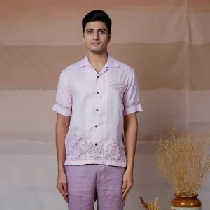 Unisex Pink Linen Shirt | Hand Embroidered