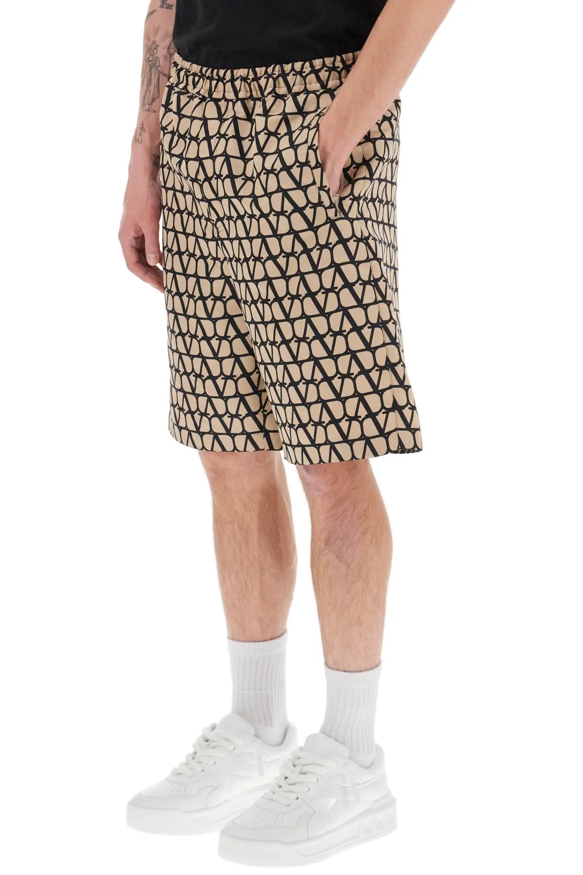 Valentino shorts in silk faille with toile iconographe motif