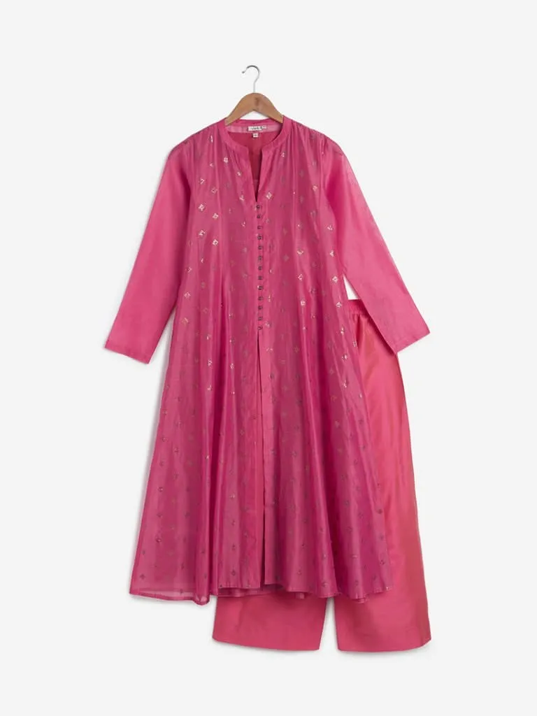 Vark Pink A-Line Kurta, Inner And Palazzos Set