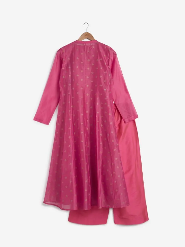 Vark Pink A-Line Kurta, Inner And Palazzos Set