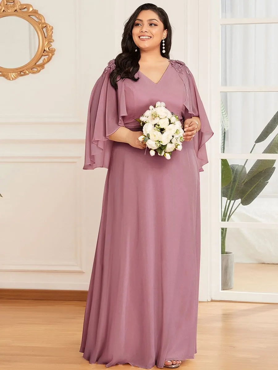 Women's Plus Size Floor Length Bridesmaid Dresses with Wraps