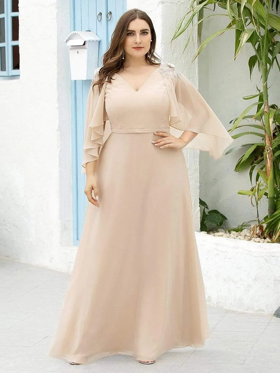 Women's Plus Size Floor Length Bridesmaid Dresses with Wraps