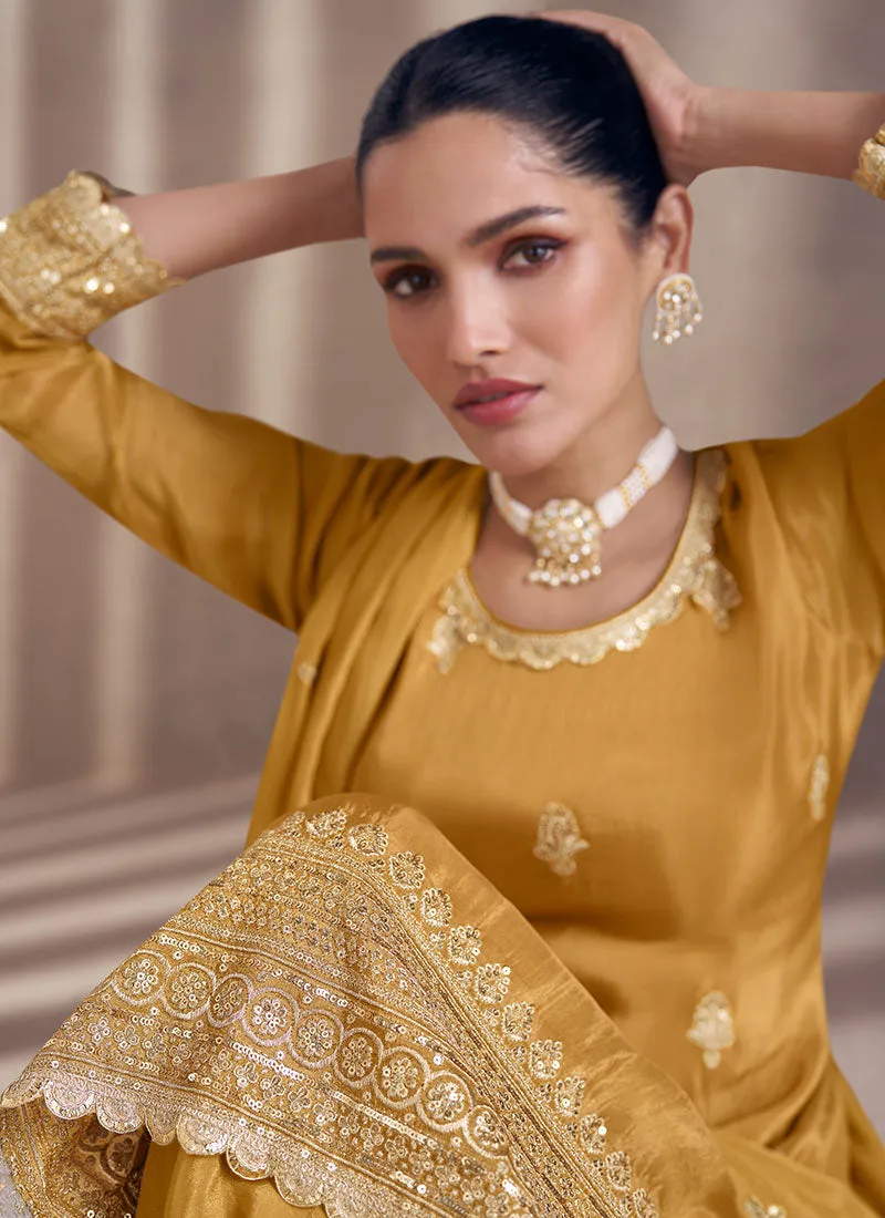 Yellow All Over Sequence Embroidery Designer Sharara Suit