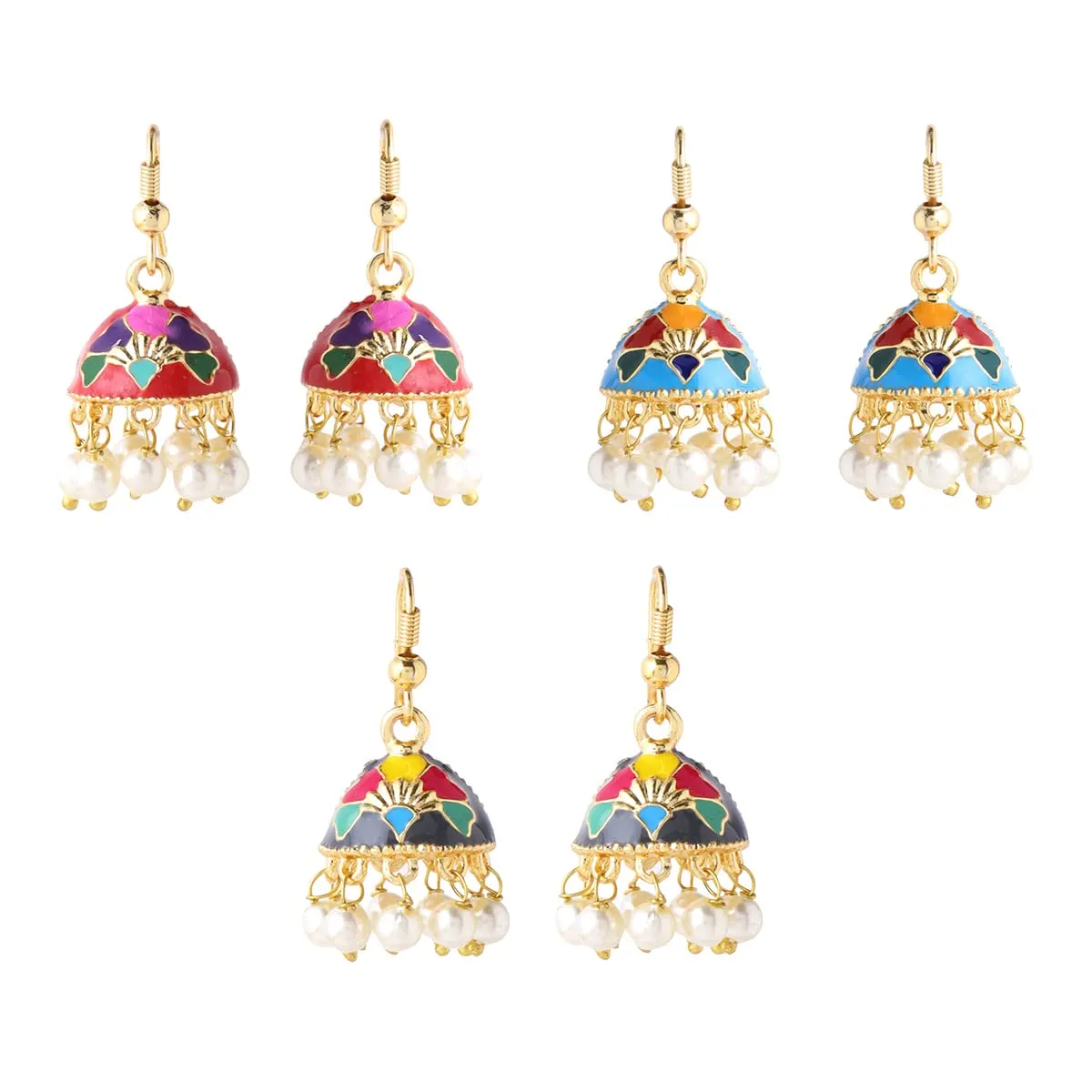 Yellow Chimes Earrings for Women and Girls Traditional Multicolor Meenakari Jhumka | Gold Plated Combo of 3 Pairs Jhumki Earrings | Birthday Gift for girls and women Anniversary Gift for Wife