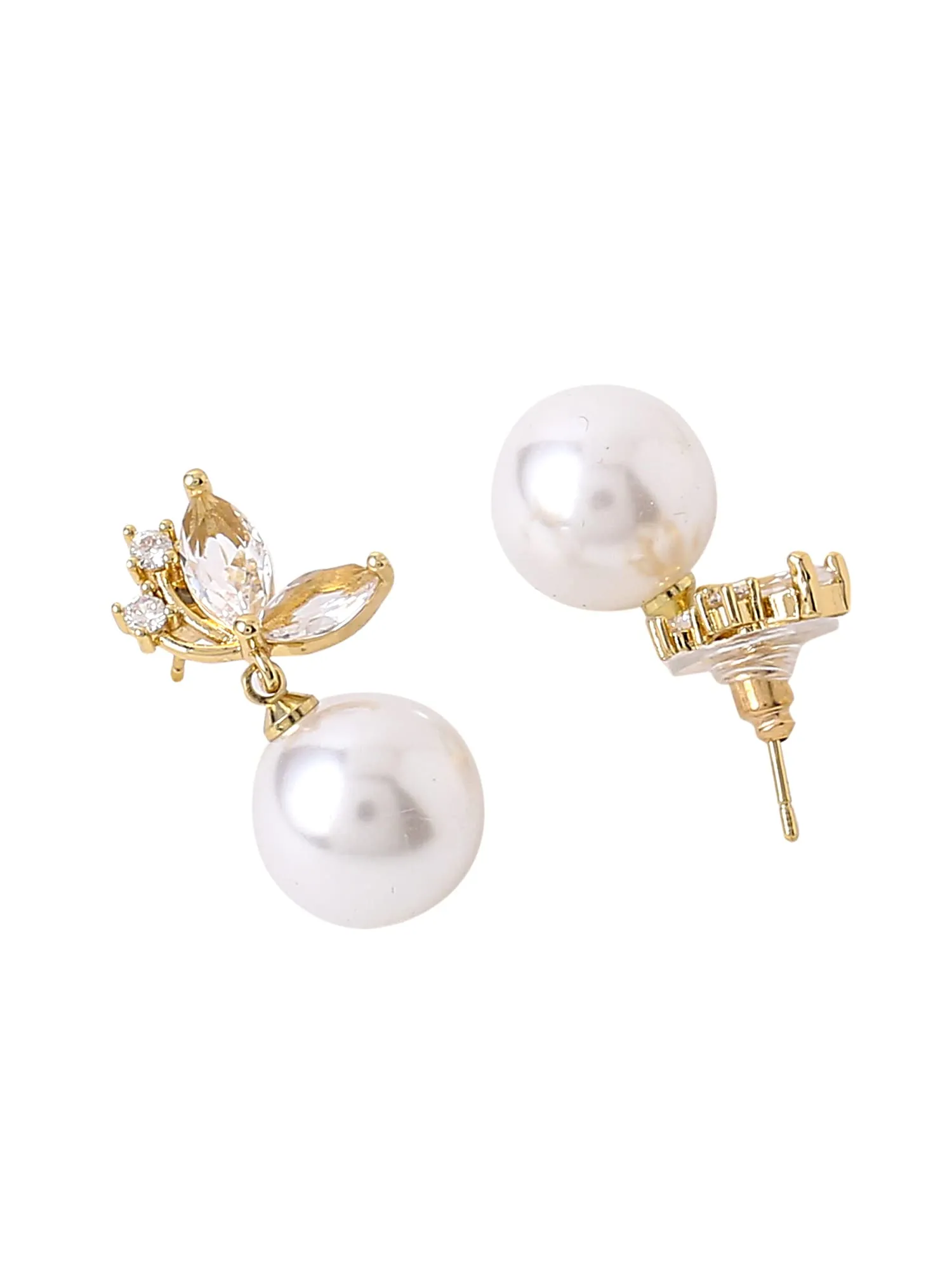 Yellow Chimes Earrings For Women Butterfly Shaped Stud With White Pearl Hanging Drop Earrings For Women and Girls