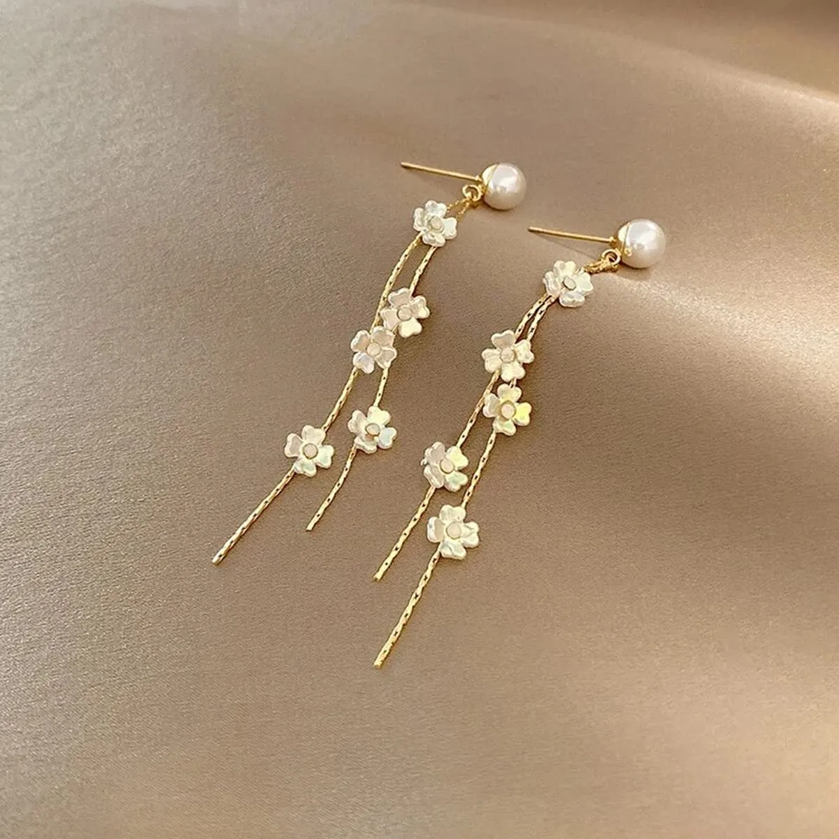 Yellow Chimes Earrings For Women Gold Tone Pearl Stud Linear Chain Crystal Studded Tassel Dangler Earrings For Women and Girls