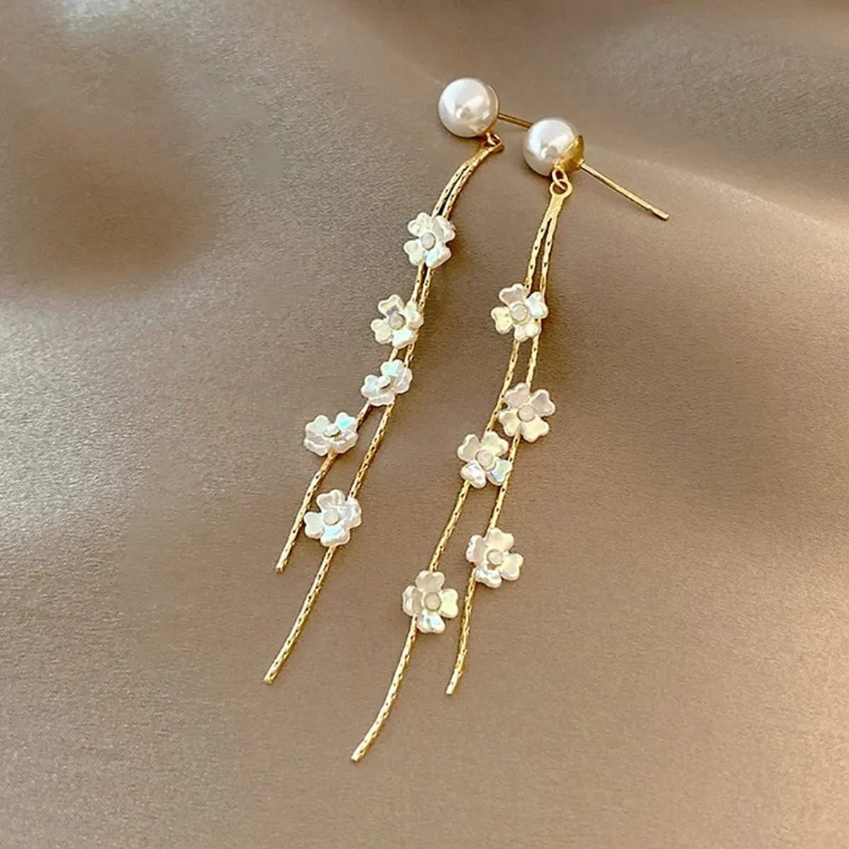 Yellow Chimes Earrings For Women Gold Tone Pearl Stud Linear Chain Crystal Studded Tassel Dangler Earrings For Women and Girls