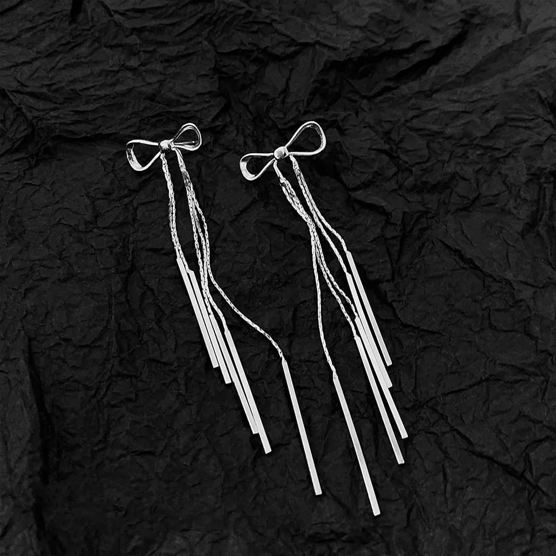 Yellow Chimes Earrings For Women Silver Toned Bow Shaped Chain Hanging Dangler Earrings For Women and Girls