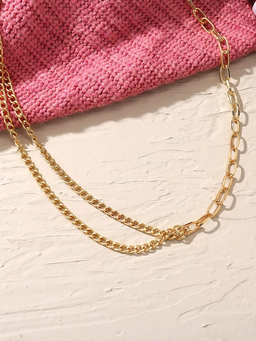 Yellow Chimes Necklace For Women Gold Toned Linked Chain Designed Necklace For Women and Girls