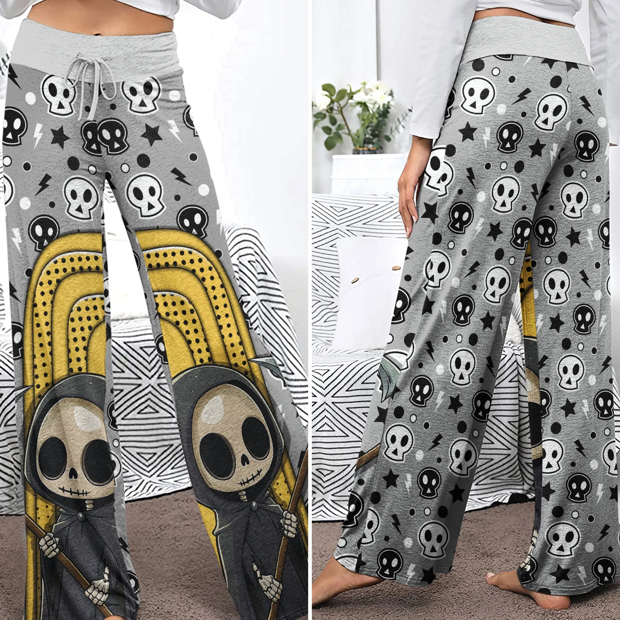 Yellow Grim Reaper Art  Women's High-waisted Wide Leg Pants