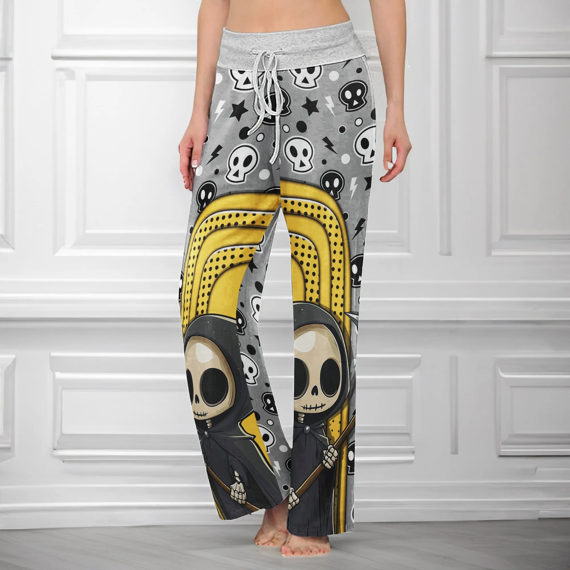 Yellow Grim Reaper Art  Women's High-waisted Wide Leg Pants