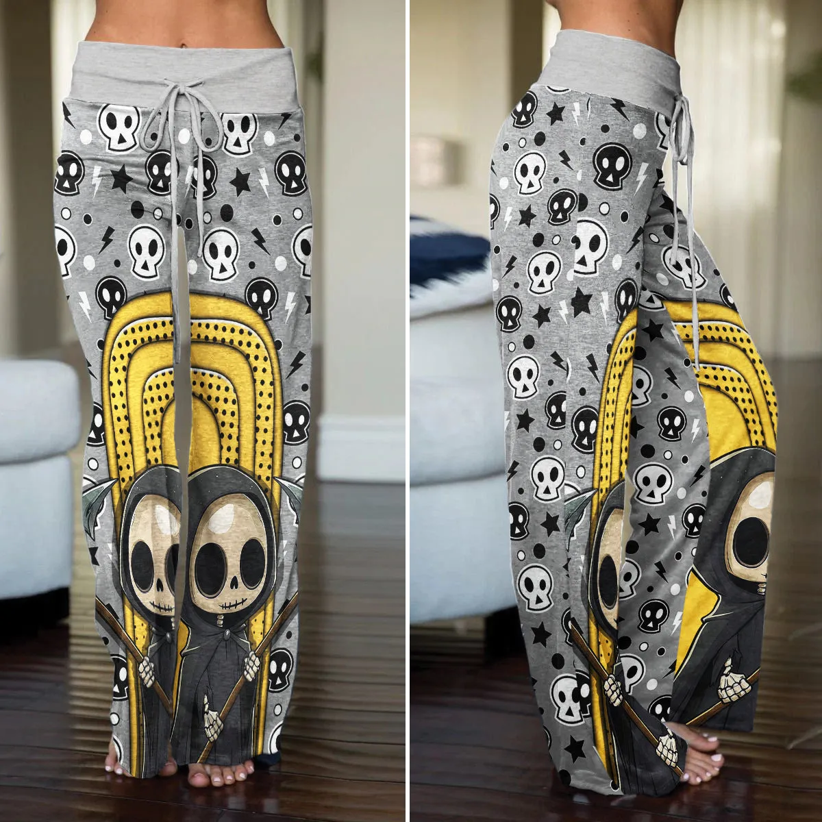 Yellow Grim Reaper Art  Women's High-waisted Wide Leg Pants