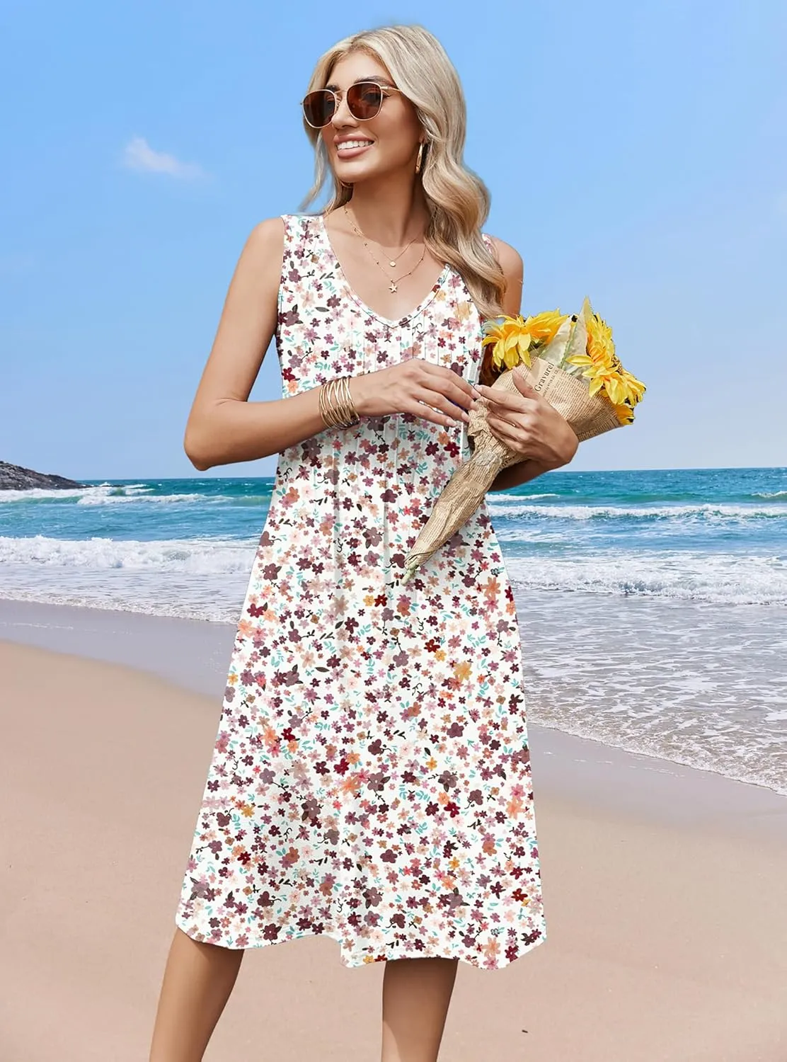 Zeagoo Casual Dress Sleeveless Midi Swing Tank Sundress